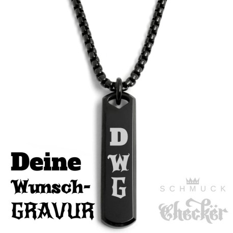 Schwarze Halskette mit Wunsch-Gravur Barren Balken mit eigenem Text Geschenkidee