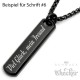 Schwarze Halskette mit Wunsch-Gravur Barren Balken mit eigenem Text Geschenkidee