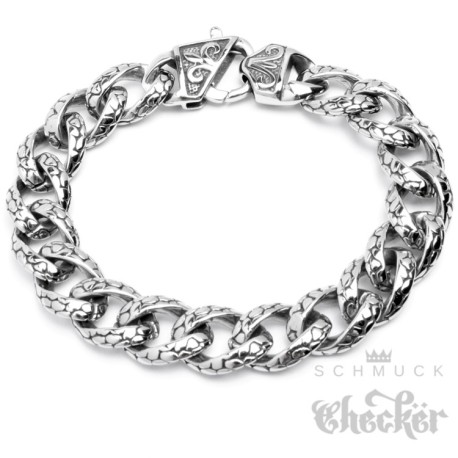 Edelstahl Herren Armband Panzerkette verziert Reptil Muster 21,5cm Biker Gothic