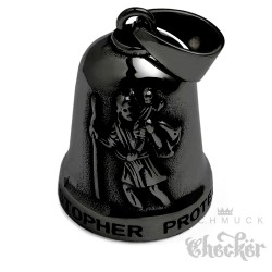 Schwarze Biker-Bell mit Heiligem Christopher Motorradfahrer Glücksbringer Glocke