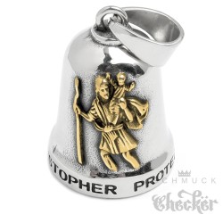 Biker-Bell mit Heiligem Christopher in gold Motorradfahrer Glücksbringer Glocke