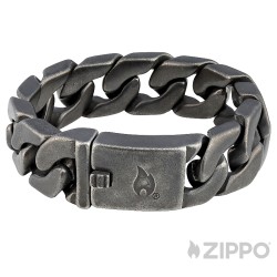 Original Zippo Männer-Armband in Gun Metal Grau breites Edelstahl Panzerarmband