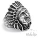 Edelstahl Ring großer Indianer Häuptling Apachen Federschmuck detailliert silber
