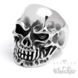 Massiv Edelstahl Ring silber Totenkopf Schädel Vampir mit Auge Biker Gothic