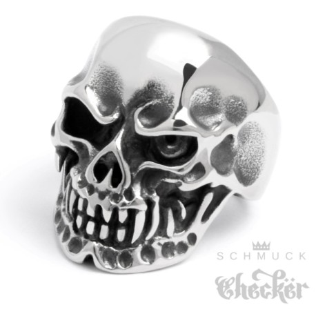 Massiv Edelstahl Ring silber Totenkopf Schädel Vampir mit Auge Biker Gothic