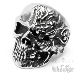 Massiv Edelstahl Ring silber hälfte Totenkopf Monster Twoface Hellrider Biker