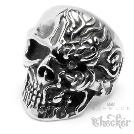 Massiv Edelstahl Ring silber hälfte Totenkopf Monster Twoface Hellrider Biker