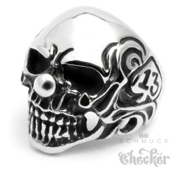 Edelstahl Ring silber LA Westcoast Totenkopf Clown Träne Pik 13 Art Hiphop Biker