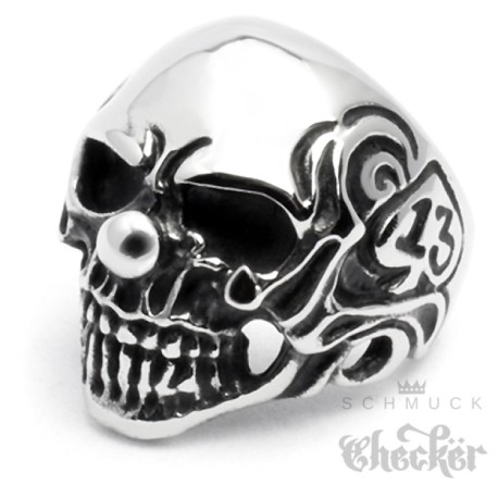 Edelstahl Ring silber LA Westcoast Totenkopf Clown Träne Pik 13 Art Hiphop Biker