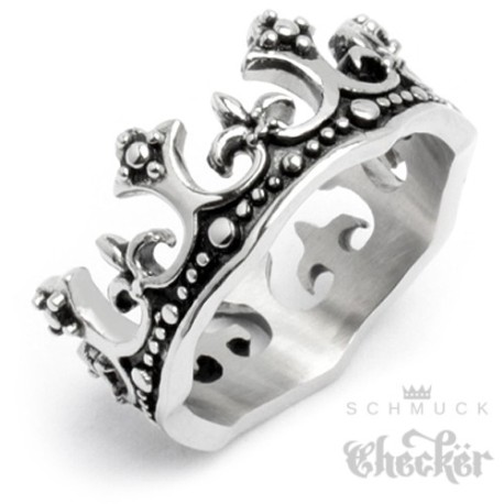 Edelstahl Damen Herren Ring Krone König King verziert detailliert silber 3D