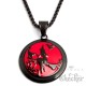 Amulett Hexe auf Besen schwarz rot mit Katze Rabe Edelstahl Halskette Geschenk