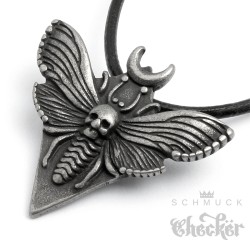 Nachtfalter Anhänger mit Lederband Motte mit Totenkopf Edelstahl-Schmuck Geschenk