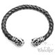 Hochwertiger Herren Armreif Echt Leder geflochten Edelstahl Knauf verziert Biker