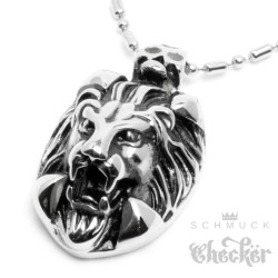 Hochwertiger Edelstahl Herren Anhänger silber Löwe Lion Totenkopf + Kette Biker