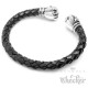 Hochwertiger Herren Armreif Echt Leder geflochten Edelstahl Knauf verziert Biker