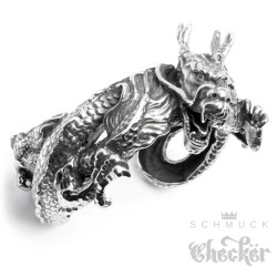 XXL Edelstahl Herren Armreif Armband asiatischer Drache Armspange silber Biker