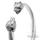 Edelstahl Herren Armreif Armspange Armband felxibel silber Wolf Wolfskopf