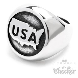 Edelstahl Herren Biker Ring USA Amerika Staaten Karte hochwertig silber Gringo