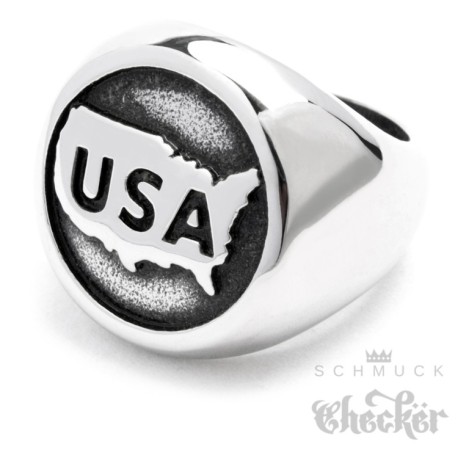 Edelstahl Herren Biker Ring USA Amerika Staaten Karte hochwertig silber Gringo