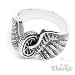 Edelstahl Bikerring Herren Ring Motorrad Rad Flügel massiv silber hochwertig