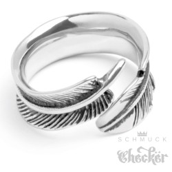 Edelstahl Ring Feder silber detailliert filigran Indianer Hippie Biker