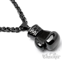 XL Massiver Edelstahl Anhänger Boxhandschuh Kampfsport schwarz + Königskette