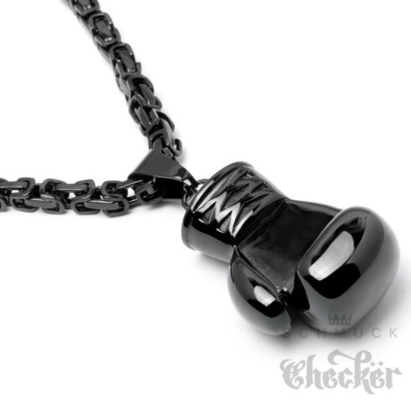 XL Massiver Edelstahl Anhänger Boxhandschuh Kampfsport schwarz + Königskette