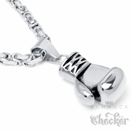 XL Massiver Edelstahl Anhänger Boxhandschuh Kampfsport silber + Königskette