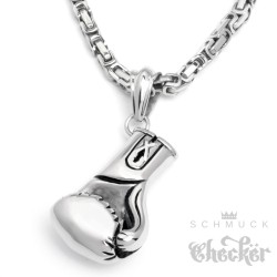 XL Edelstahl Boxhandschuh Anhänger Oldschool retro Herren Halskette Königskette