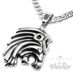 Edelstahl hochwertiger Herren Anhänger Löwe Lion groß silber + 60cm Panzerkette