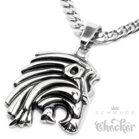 Edelstahl hochwertiger Herren Anhänger Löwe Lion groß silber + 60cm Panzerkette