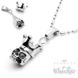 Hochwertiger Edelstahl Totenkopf Anhänger mit Krone Totenschädel King + Kette