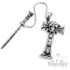 Edelstahl Herren Anhänger Kreuz Totenkopf Schwert Zirkon + Kette Biker Gothic