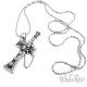Edelstahl Herren Anhänger Kreuz Totenkopf Schwert Zirkon + Kette Biker Gothic