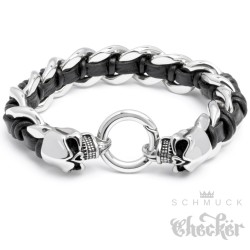 Edelstahl Herren Armband Bikerschmuck Panzerkette Totenkopf echt Leder Biker