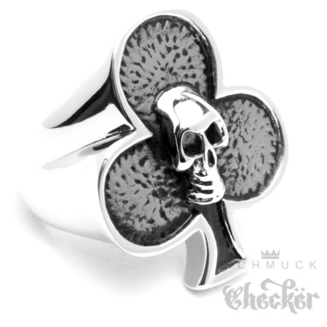 Edelstahl Bikerring Herrenring Kreuz Trèfle Totenkopf Ring hochwertig silber Poker