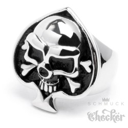 Edelstahl Bikerring Männerring Pik Totenkopf Ring hochwertig silber Poker