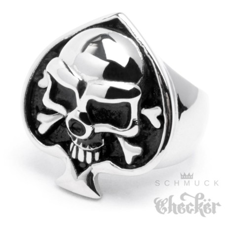 Edelstahl Bikerring Männerring Pik Totenkopf Ring hochwertig silber Poker