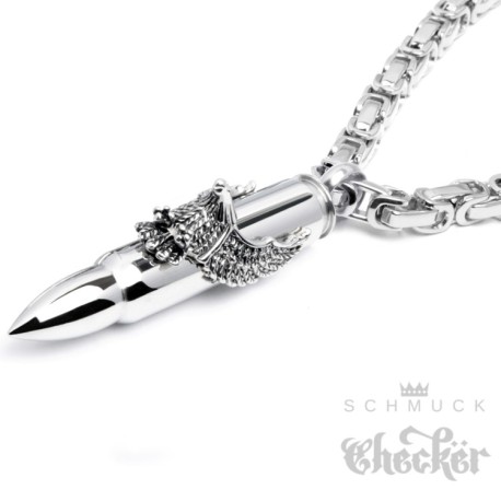 Edelstahl Anhänger Patrone Adler Falke Rabe Munition Bullet gold Königskette