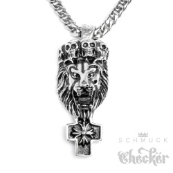 Edelstahl Herren Ketten-Anhänger Löwe Totenkopf-Krone Kreuz + 60cm Panzerkette