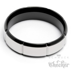Edelstahl Herren Ring hochwertig silber schwarz Kerben massiv schick Zeitlos
