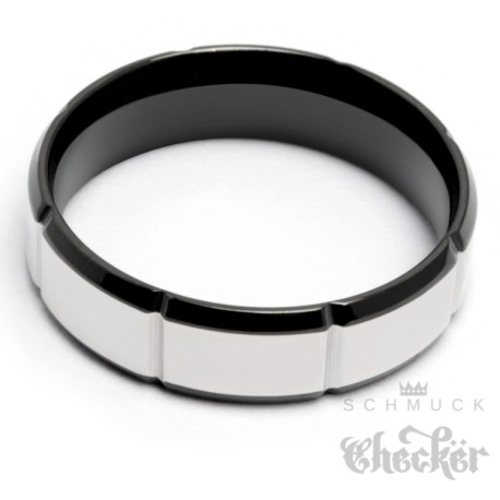 Edelstahl Herren Ring hochwertig silber schwarz Kerben massiv schick Zeitlos