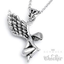 Edelstahl Anhänger nackter Engel Flügel gefesselt schön silber + Halskette Kette