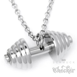 Edelstahl Anhänger Hantel Gewicht Fitness Sport Bodybuilder Schmuck silber + Halskette