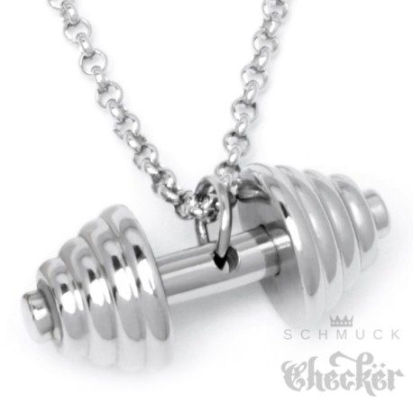 Edelstahl Anhänger Hantel Gewicht Fitness Sport Bodybuilder Schmuck silber + Halskette