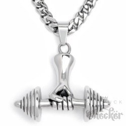 Edelstahl Anhänger Hand Hantel Gewicht Fitness Sport Bodybuilder Schmuck silber + Halskette