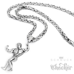 Edelstahl Anhänger Hantel Gewicht Fitness Sport Bodybuilder Pose Schmuck + Königskette