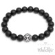 Männerarmband Naturstein Perlen schwarz matt Edelstahl Löwe Bikerarmband