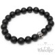 Männerarmband Naturstein Perlen schwarz matt Edelstahl Schädel Totenkopf Biker