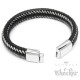 Echt Leder Herren Armband schwarz geflochten Silberfaden Edelstahl Verschluss